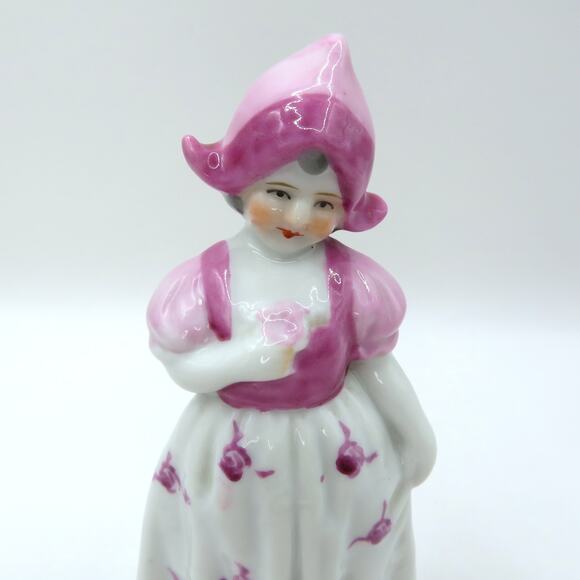 Vintage Japan Porcelain Girl Figurine Pink Bonnet Mid Century Glazed 5.5” Tall - Picture 9 of 11